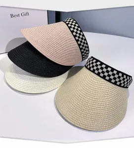 Damen Stroh Sonnenblende Sommer leerer Oberteil Strand Kappe Freizeit Outdoor UV Schutz Hut