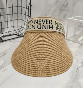 Sommer Stroh leer oben Sonnenblende Hut für Damen, lässige Strand Sonnenhut mit Buchstaben Band.