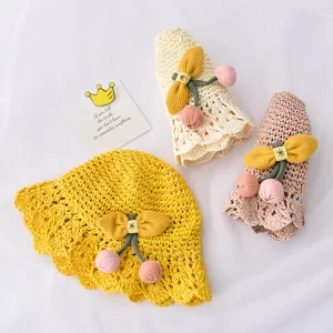 Joli chapeau de soleil bébé été tricoté chapeau de pêcheur enfant cerise plage mignon