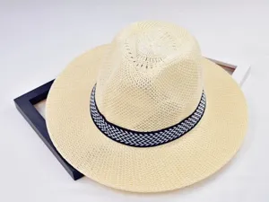Men's summer woven straw sun hat with black white band breathable outdoor sun protection