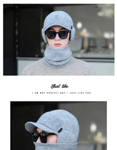 Winter warme Strickmütze und Schal Set für Damen und Herren, verdickte Fleece gefütterte Kappe.