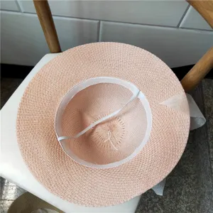 Donna estate pieghevole cappello da sole spiaggia paglia cappello cavo rosa berretto parasole
