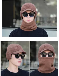 Winter warme Strickmütze und Nackenschwärmer Set für Herren, dickes Fleece gefüttert.