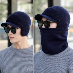 Winter warme gefütterte Strickmütze und Schal Set für Herren Outdoor Radfahren Mütze.