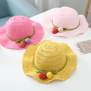 Kinder Sonnenhut süßer Strohhut mit Erdbeere Dekoration süße Prinzessin Strandhut Sommer