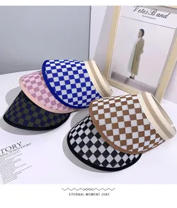 Femme chapeau visière d'été respirant résille motif à carreaux casquette vide extérieur
