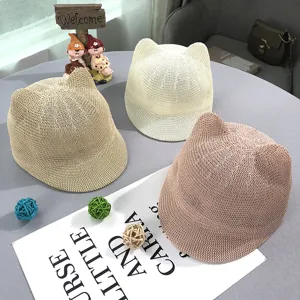 Carino cappello da sole orecchie di gatto per bambini berretto estivo traspirante tessuto per bimbi