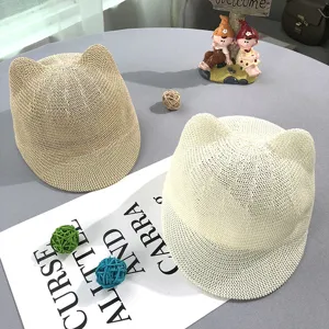 Cappello di paglia orecchie di gatto bambini estate carino protezione solare spiaggia