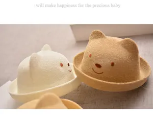 Baby Sommer Sonnenschutz Strohhut, atmungsaktives süßes Bärenohren Design für Babys und Kleinkinder.