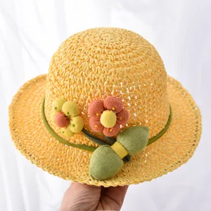 Kinder Sommer Strohhut Süße 3D Blumen Sonnenschutz Strandkappe Atmungsaktiver Gewebter Fischerhut Für Kleinkind Jungen Mädchen