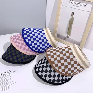 Chapeau de soleil à visière à carreaux élégant pour femmes, casquette de plage respirante d'été.