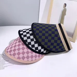 Femme chapeau visière soleil d'été à carreau top vide large bord bandeau plage casquette