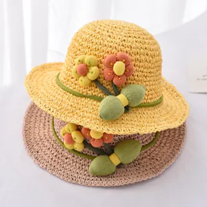 Süßer Baby Strohsonnenhut mit Blumen, leichte Sommer Strandkappe für Kleinkinder Jungen Mädchen
