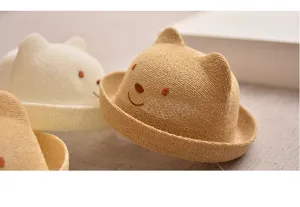 Süßer Baby Stroh Sonnenhut Sommer atmungsaktiv Kleinkind niedliche Tierohren Sonnenschutz