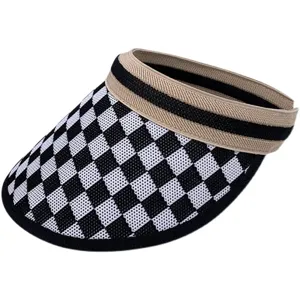 Chapeau Visiere de Soleil Ete Femme Noir Blanc Carre Vide Haut Large Bord Plage Neuf