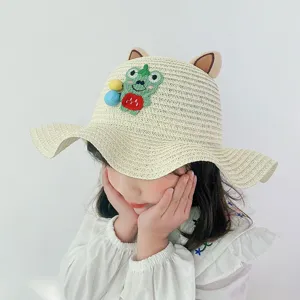 Baby summer straw hat cute cartoon frog sun protection children fisherman hat breathable