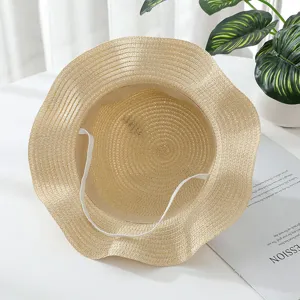 Cute baby straw hat summer toddler sun hat with chin strap for outdoor sun protection kids