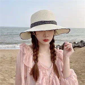 Elegante sombrero de paja para mujer sombrero de playa plano trenzado sol verano vacaciones viaje.