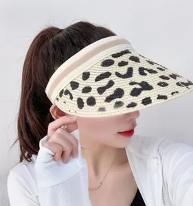 Summer straw sun visor hat with chic animal print open top headband style for women outdoor
