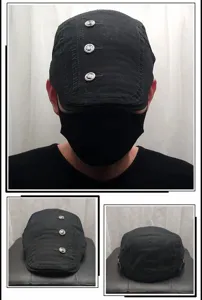 Men's retro black flat cap stylish beret with metal buttons and side embroidery for spring autumn