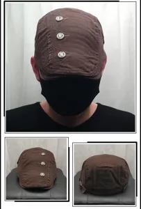 Retro brown flat cap for men and women, stylish newsboy ivy hat with metal buttons and embroidery.