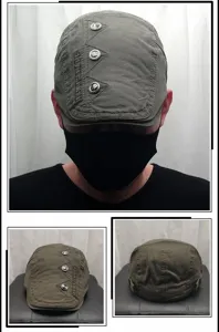 Men's vintage ivy cap cotton flat newsboy hat with metal buttons and side letter embroidery.