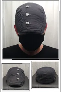 Grey vintage flat cap with metallic buttons and side embroidery, perfect for spring and autumn wear.