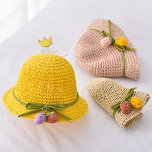 Süßer Babystrohhut Sommer Kinder Sonnenschutzhut atmungsaktiver koreanischer Kleinkind Fischerhut