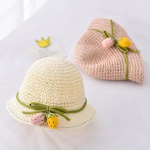 Süßer Babystrohhut für den Sommer, atmungsaktiver Kindersonnenschutz Fischerhut mit Früchten.