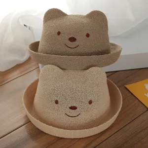 Leuke baby berenoren strohoed, ademende zomervisser zonnehoed voor peuters jongens en meisjes mode.