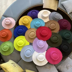 Kleurrijke nepwollen platte top jazz hoed vrouwen herfst winter mode veelzijdige fedora