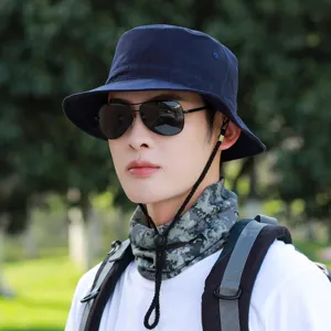 Herren Sommer Bucket Hat Outdoor Sonnenschutz Anglerhut Baumwolle Wander Sportmütze blau.