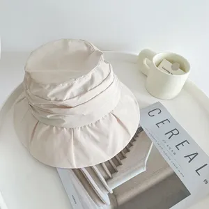 Japanese style casual pleated bucket hat, sun protection foldable summer hat for women.