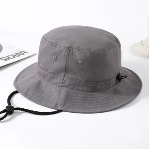 Grauer Fischerhut für Damen und Herren, outdoor Sonnenschutz Baumwollhut mit Kordel und Band.