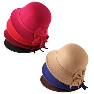 Women wool felt cloche hats stacked in multiple colors, ideal for autumn and winter warmth.