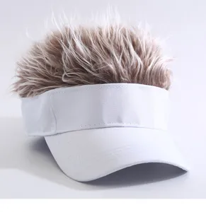 Detail shot of creative novelty visor hat with spiky fake hair, perfect for fun party wear.
