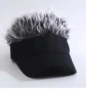 Funny wig baseball cap with grey hair, casual sun visor hat for men and women, novelty style.
