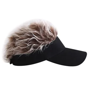 Novelty funny wig baseball cap black sun visor hat with synthetic hair for men women