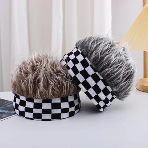 Enfants Drôle Afro Perruque Chapeau Damier Rayure Nouveauté Bonnet Crâne Streetwear Tendance Chapeau En Tricot Pour Enfants