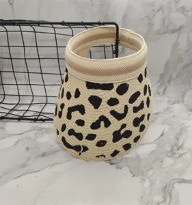 Summer sun straw visor empty top headband hat with chic animal print for outdoor beach daily wear.