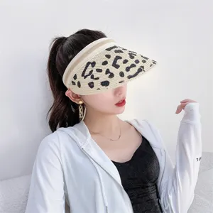 Women Straw Sun Hat Open Top Visor Casual Animal Print Beach Summer Hat Fashion Outdoor UV Protection Headwear