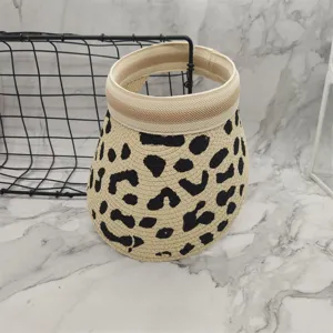 Summer woven empty top sun hat leopard print casual outdoor beach visor breathable headband