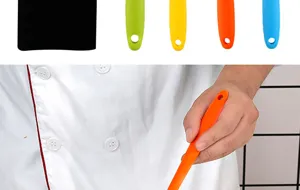 Detail shot of silicone baking brush set with hanging hole, showing multi-color options.