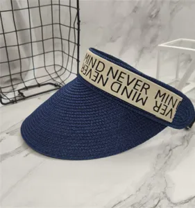 Modischer Damen Stroh Sonnenschirm Hut mit Textband offenes Top Strand Sommer Mütze