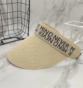 Beige Stroh leere Oberseite Sonnenhut Sommer Damen atmungsaktiv Mode Buchstabe Band Strandhut