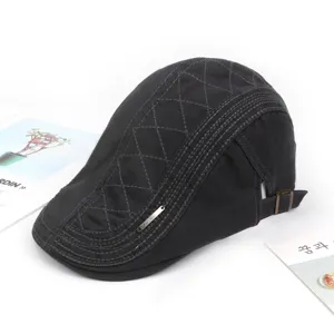 Men black flat cap casual retro ivy hat stylish geometric stitching newsboy cap