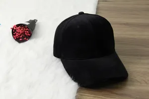 Casquette de baseball en velours noir automne hiver, chapeau chaud visière incurvée.