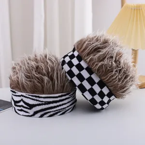Chapeau perruque enfant motif damier zèbre mode cheveux courts afro casquette hip hop pour gar