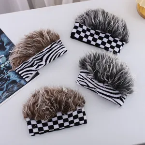 Enfants perruque chapeau à carreaux zèbre cheveux épineux mode hip-hop vue détaillée