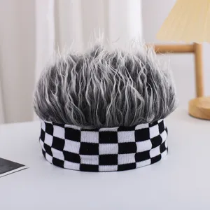 Enfants drôle perruque piquante chapeau carreaux tendance nouveauté cheveux courts casquette.